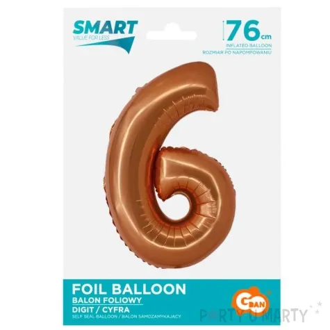 balon foliowy cyfra 6 miedziany godan 30 dgt