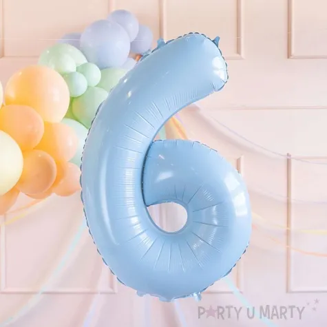 balon foliowy cyfra 6 pastel blekitny partydeco 34 dgt