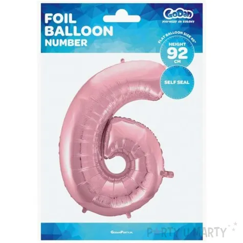 balon foliowy cyfra 6 rozowy jasny godan 45 dgt