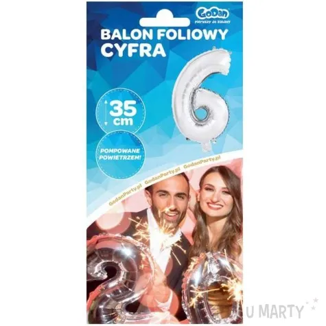balon foliowy cyfra 6 srebrny godan 14 dgt