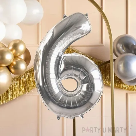 balon foliowy cyfra 6 srebrny partydeco 34 dgt