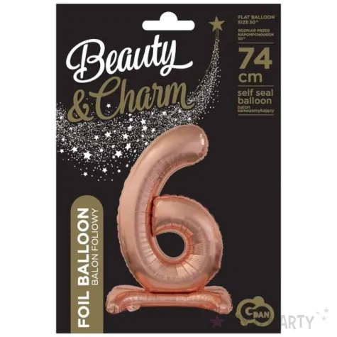 balon foliowy cyfra 6 stojaca rozowe zloto godan 29 dgt