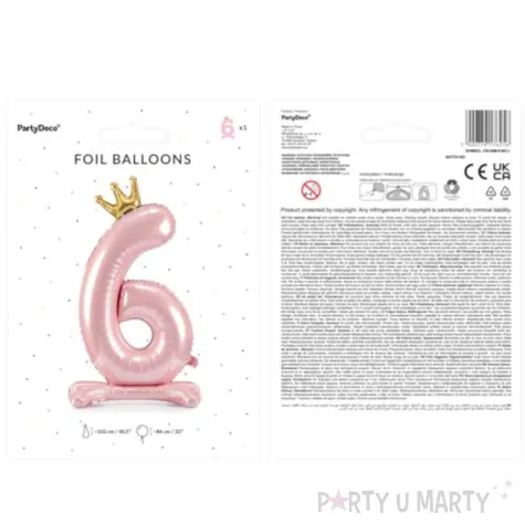 balon foliowy cyfra 6 stojaca rozowy partydeco 33 dgt