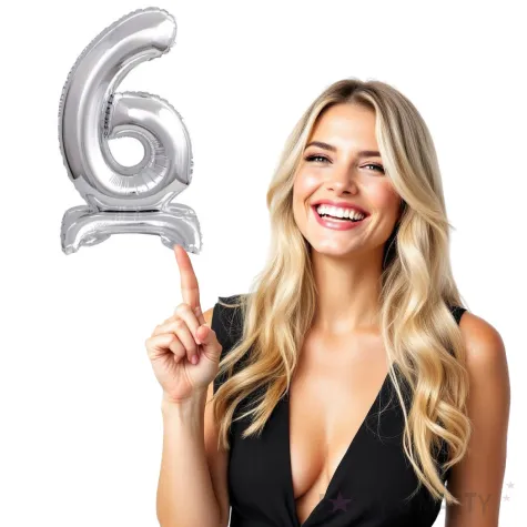 balon foliowy cyfra 6 stojaca srebrny godan 15 dgt