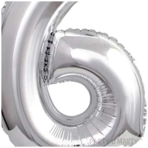 balon foliowy cyfra 6 stojaca srebrny godan 15 dgt