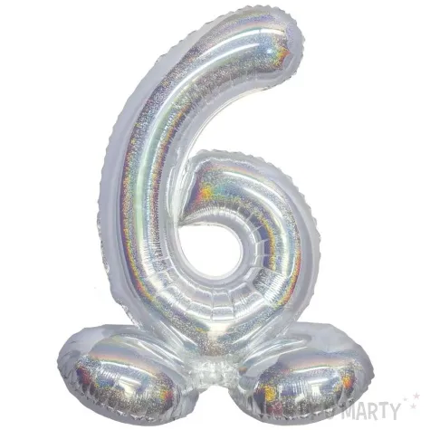 balon foliowy cyfra 6 stojaca srebrny holograficzny godan 28 dgt