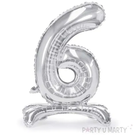 balon foliowy cyfra 6 stojaca srebrny partydeco 27 dgt