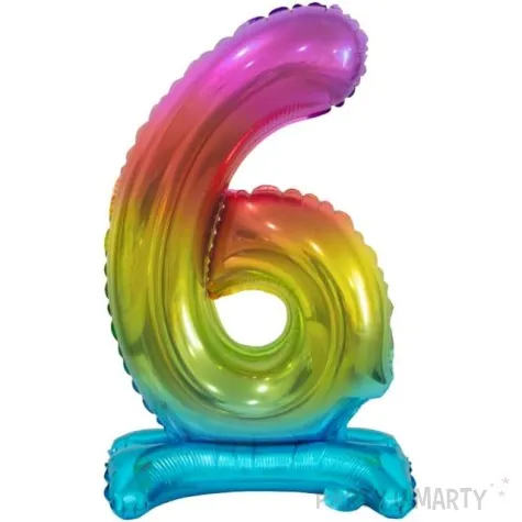 balon foliowy cyfra 6 stojaca teczowy godan 15 dgt