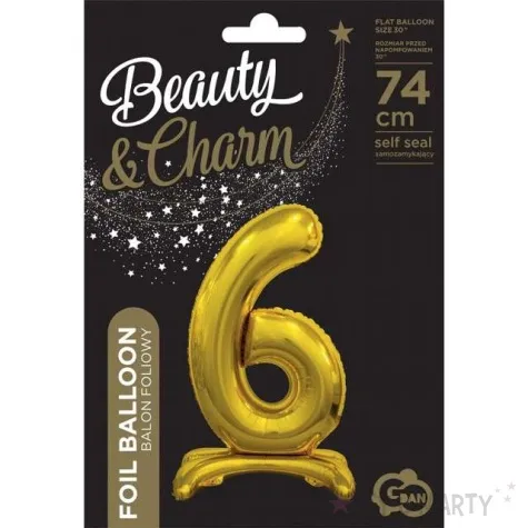 balon foliowy cyfra 6 stojaca zloty godan 29 dgt