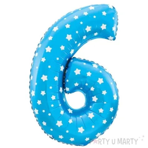 balon foliowy cyfra 6 w gwiazdki niebieski jix 18 dgt