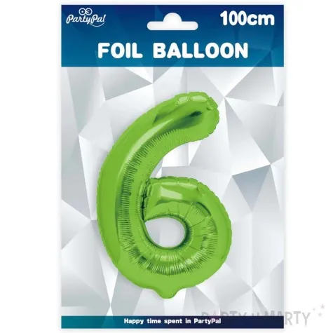 balon foliowy cyfra 6 zielone jabluszko partypal 39 dgt