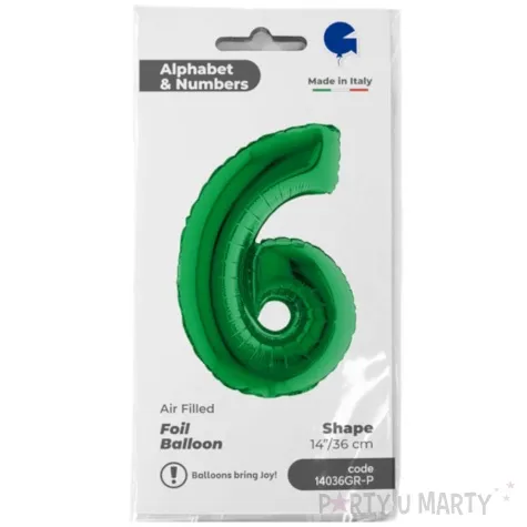balon foliowy cyfra 6 zielony grabo 14 dgt