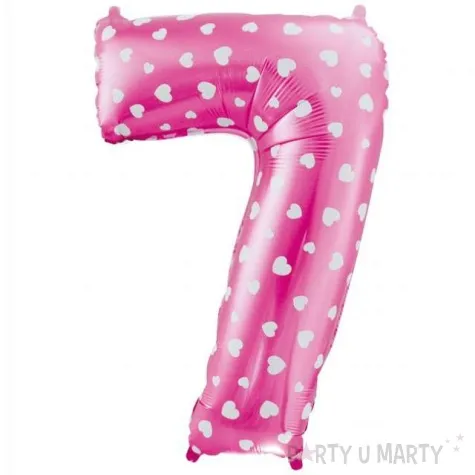balon foliowy cyfra 7 biale serca rozowy godan 26 dgt