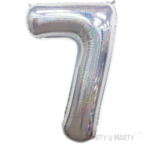 balon foliowy cyfra 7 holograficzna srebrny partypal 40 dgt