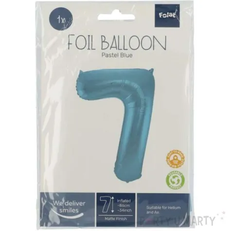 balon foliowy cyfra 7 metaliczny mat niebieski pastelowy folat 34 dgt