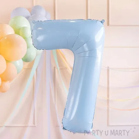 balon foliowy cyfra 7 pastel blekitny partydeco 34 dgt