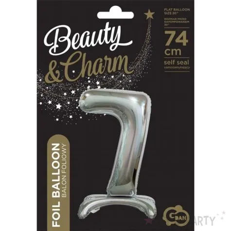 balon foliowy cyfra 7 stojaca srebrny godan 29 dgt