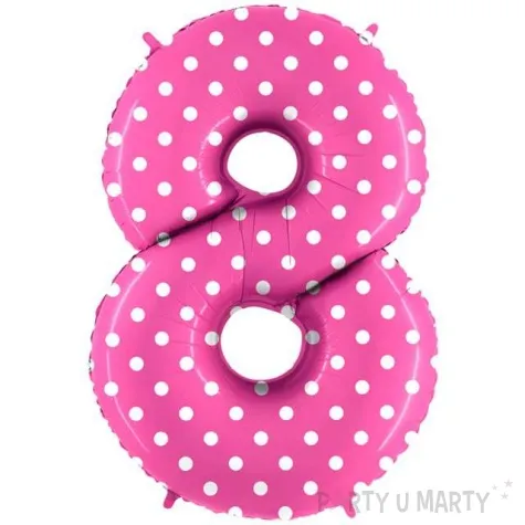 balon foliowy cyfra 8 biale kropki fuksja grabo 40 dgt