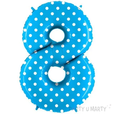 balon foliowy cyfra 8 biale kropki niebieski grabo 40 dgt