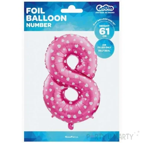 balon foliowy cyfra 8 biale serca rozowy godan 26 dgt