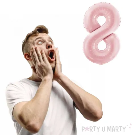 balon foliowy cyfra 8 dekoracja na urodziny rozowy matowy 34 dgt