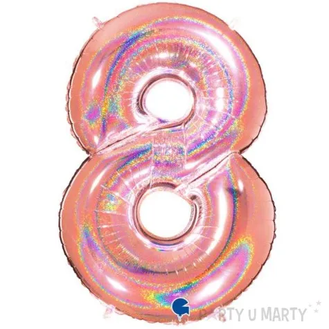 balon foliowy cyfra 8 holo rozowe zloto grabo 40 dgt