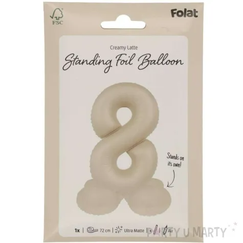 balon foliowy cyfra 8 mat stojaca kremowe latte folat 28 dgt