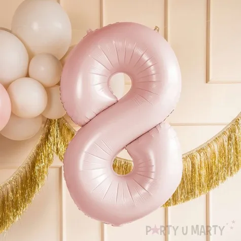 balon foliowy cyfra 8 pastel rozowy jasny partydeco 34 dgt