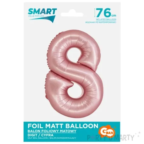 balon foliowy cyfra 8 rozowy matowy godan 30 dgt