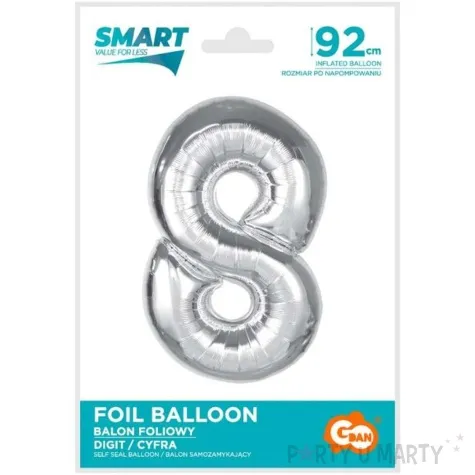balon foliowy cyfra 8 srebrny godan 36 dgt