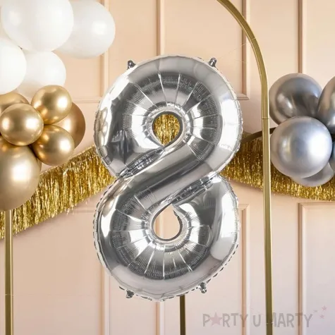 balon foliowy cyfra 8 srebrny partydeco 34 dgt