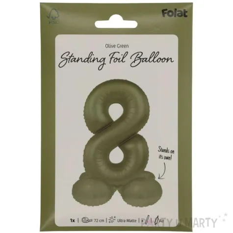 balon foliowy cyfra 8 stojaca oliwkowy folat 34 dgt