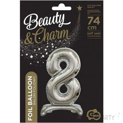 balon foliowy cyfra 8 stojaca srebrny godan 29 dgt