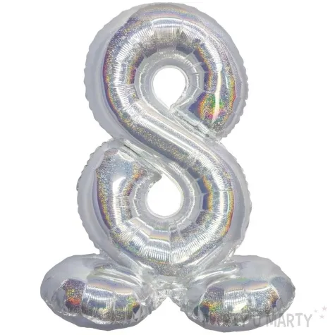 balon foliowy cyfra 8 stojaca srebrny holograficzny godan 28 dgt