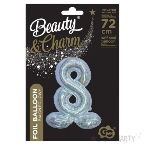 balon foliowy cyfra 8 stojaca srebrny holograficzny godan 28 dgt