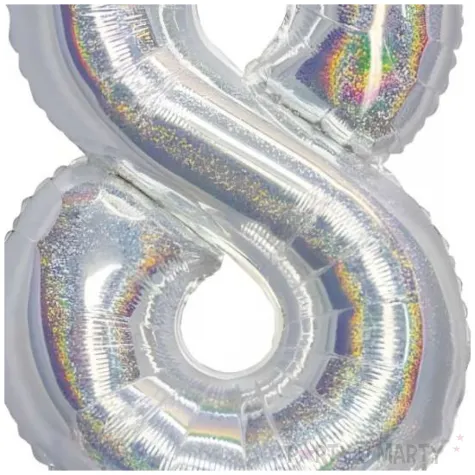 balon foliowy cyfra 8 stojaca srebrny holograficzny godan 28 dgt