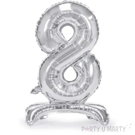 balon foliowy cyfra 8 stojaca srebrny partydeco 27 dgt