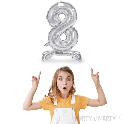 balon foliowy cyfra 8 stojaca srebrny partydeco 27 dgt