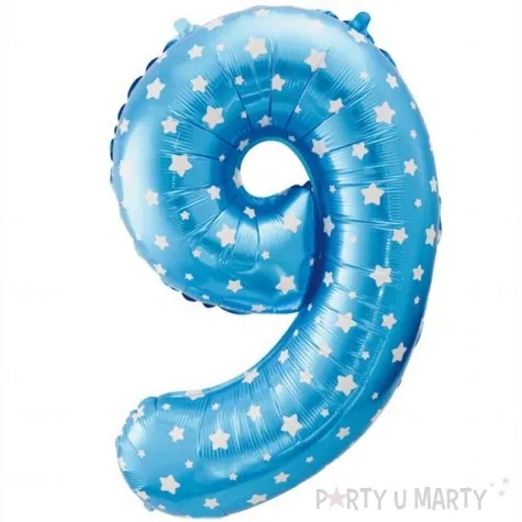 balon foliowy cyfra 9 biale gwiazdki niebieski godan 26 dgt
