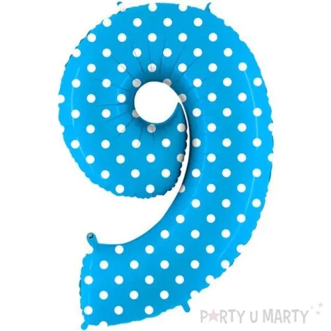 balon foliowy cyfra 9 groszki niebieski grabo 40 dgt