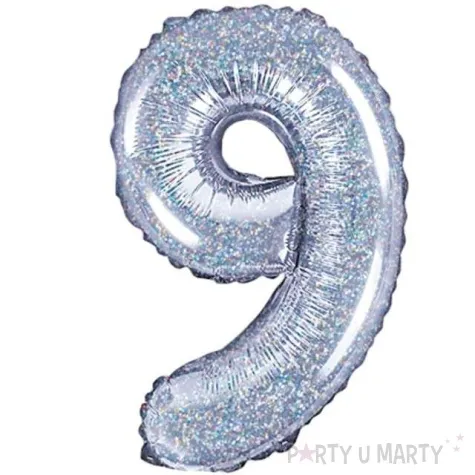 balon foliowy cyfra 9 holo srebrny partydeco 14 dgt