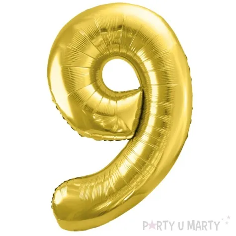 balon foliowy cyfra 9 jasnozloty partydeco 34 dgt