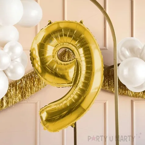 balon foliowy cyfra 9 jasnozloty partydeco 34 dgt