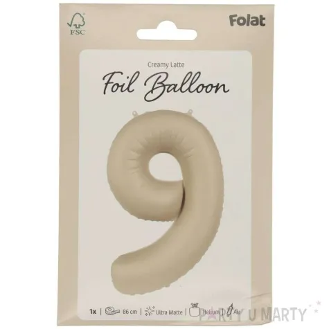 balon foliowy cyfra 9 mat kremowe latte folat 34 dgt
