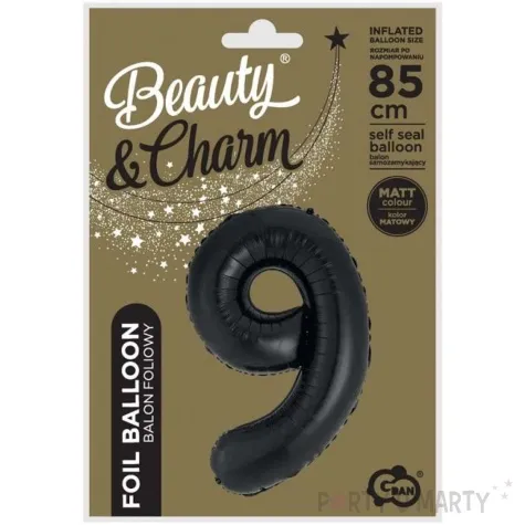 balon foliowy cyfra 9 matowa czarny godan 33 dgt
