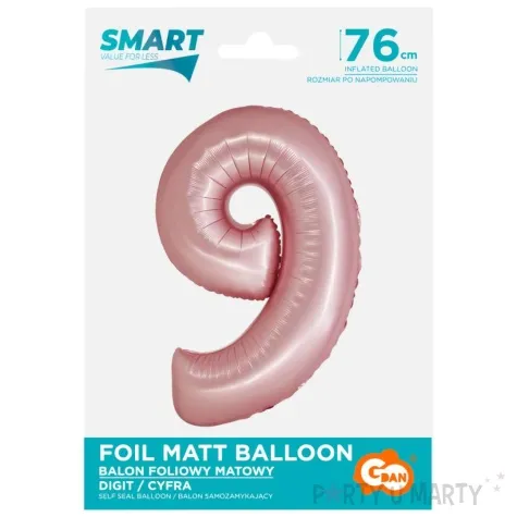 balon foliowy cyfra 9 rozowy matowy godan 30 dgt