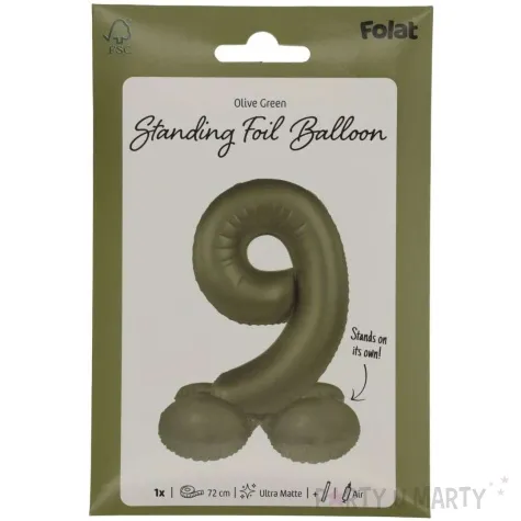 balon foliowy cyfra 9 stojaca oliwkowy folat 34 dgt