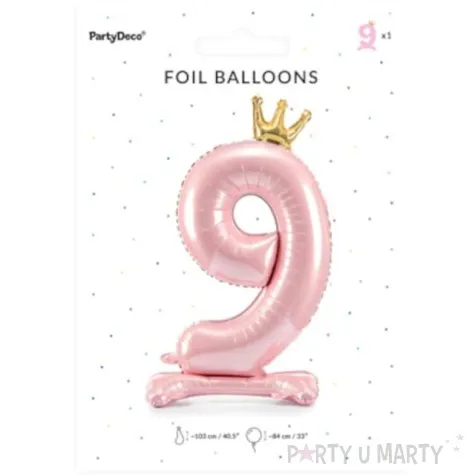 balon foliowy cyfra 9 stojaca rozowy partydeco 33 dgt