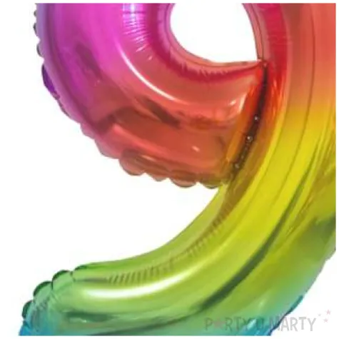 balon foliowy cyfra 9 stojaca teczowy godan 15 dgt