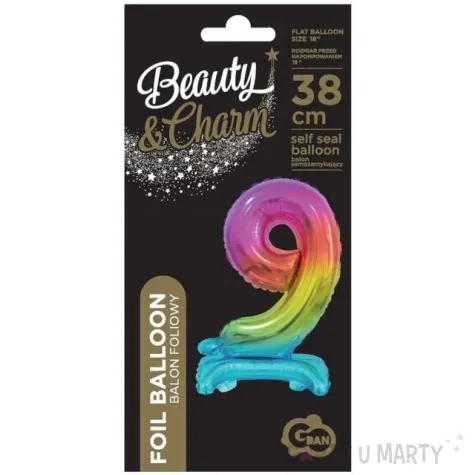 balon foliowy cyfra 9 stojaca teczowy godan 15 dgt